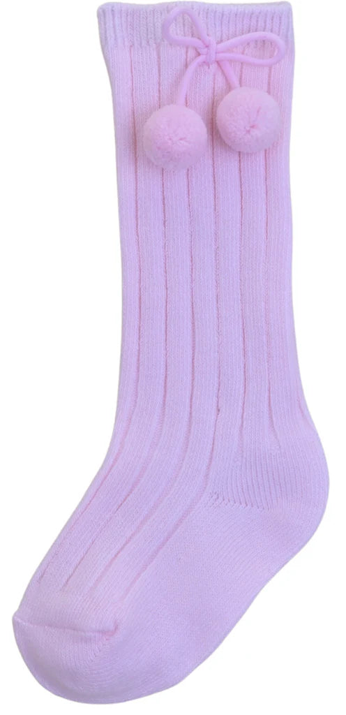 Pom Pom Knee High Socks Pink