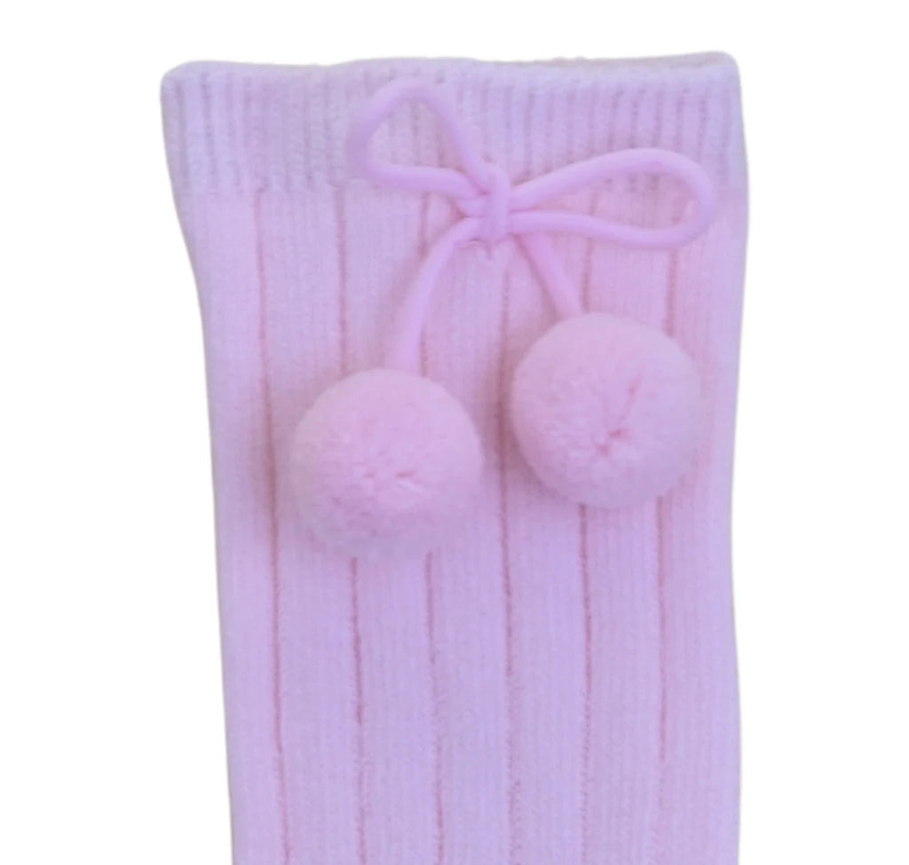 Pom Pom Knee High Socks Pink