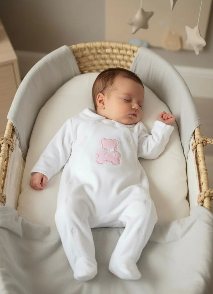 Polka Dot Teddy Sleepsuit Pink